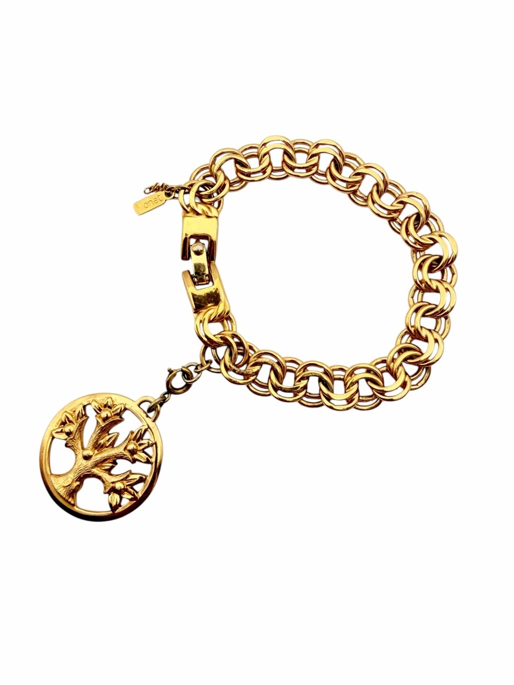 Vintage 60s Monet Gold Plated Tree of Life Charm Bracelet